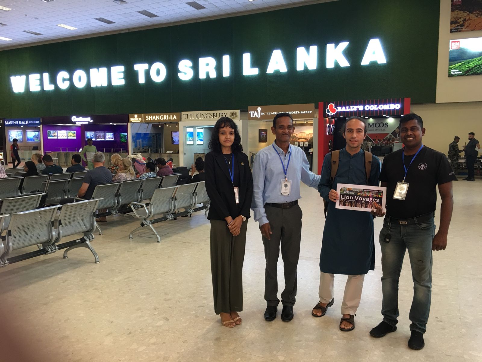 Kieron welcomed by the Lion Voyages team at Colombo airport