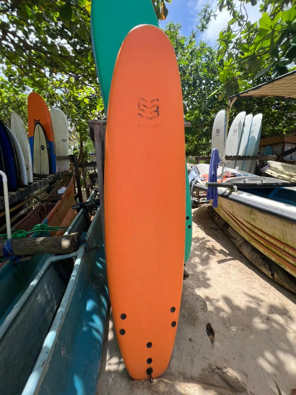 Orange beginner-friendly surfboard